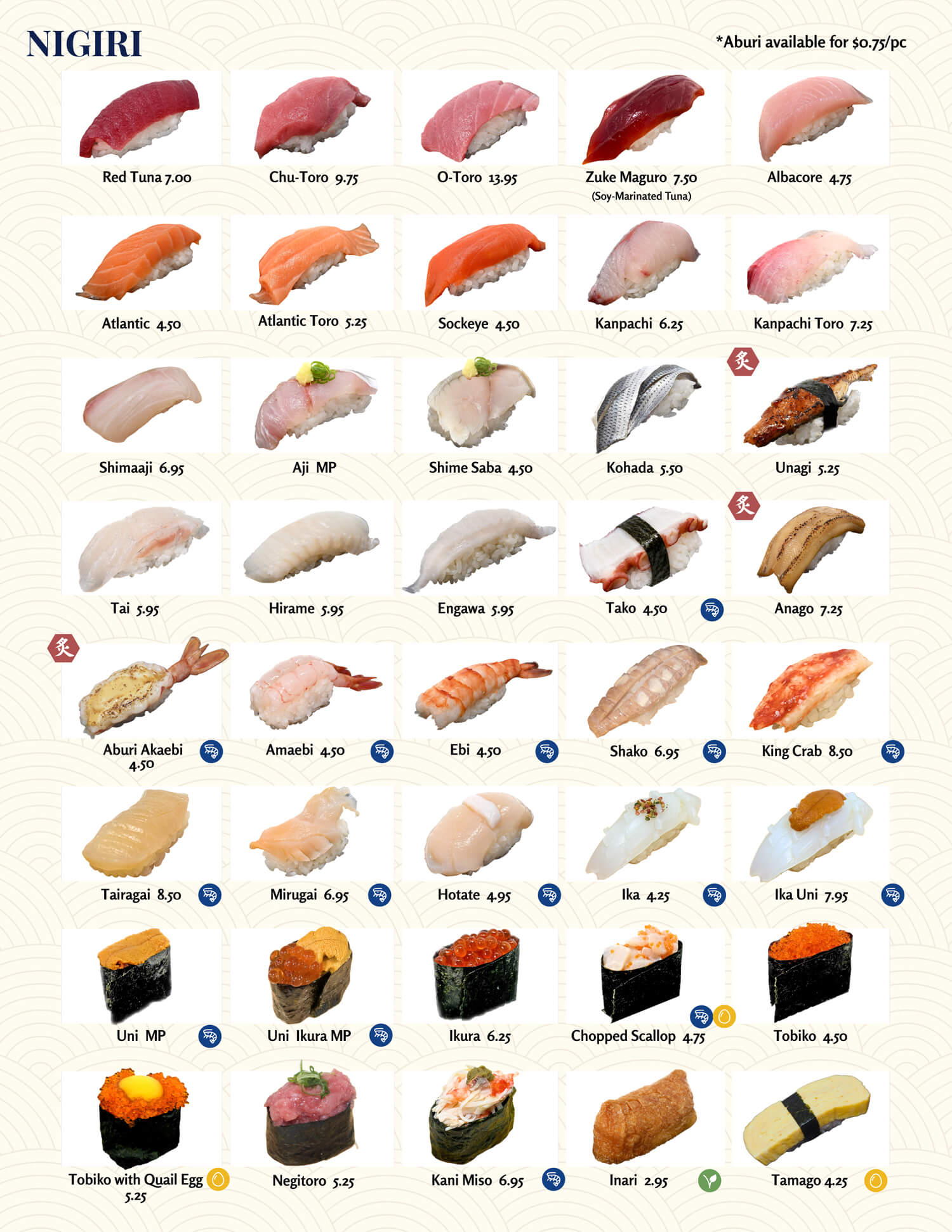 Edokko Nigiri Sushi Menu
