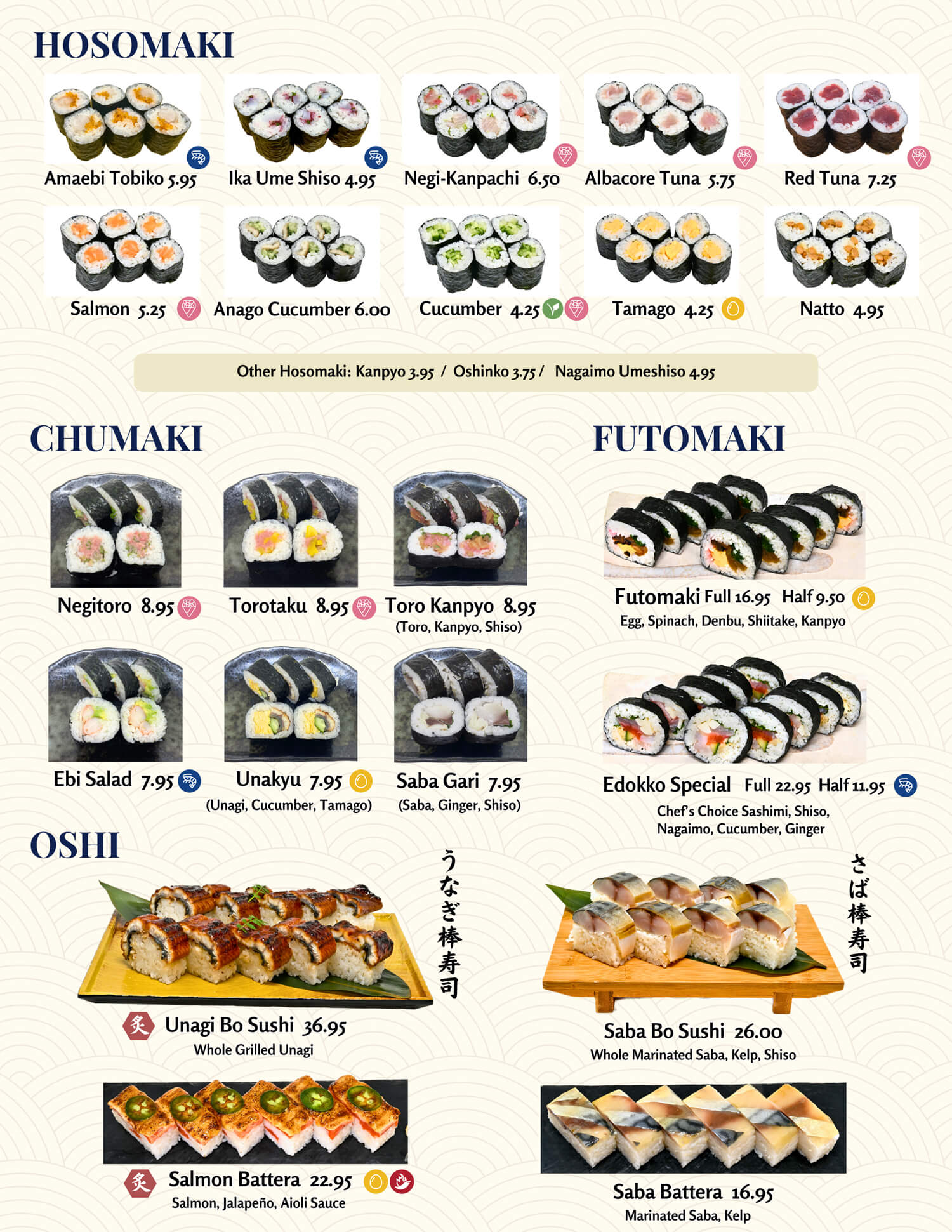 Edokko Nigiri Sushi Menu